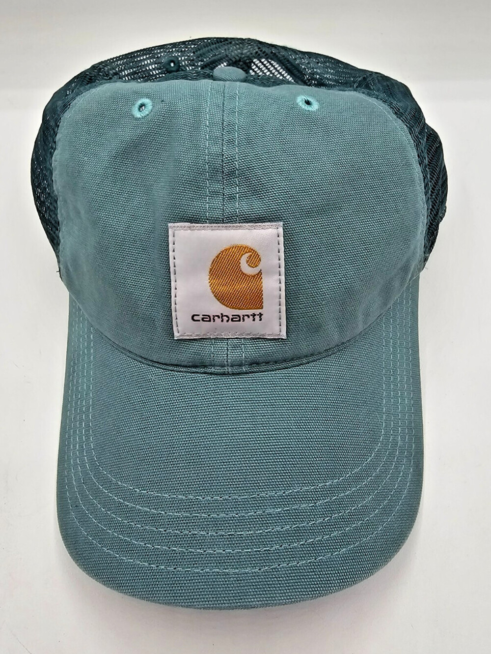 Carhartt Men's Canvas Mesh Back Snapback Cap Baseball Hat in a teal blue